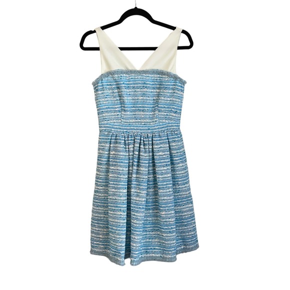 Boutique Moschino Blue Stripe Tweed Sleeveless Fit & Flare Mini Dress Size 4